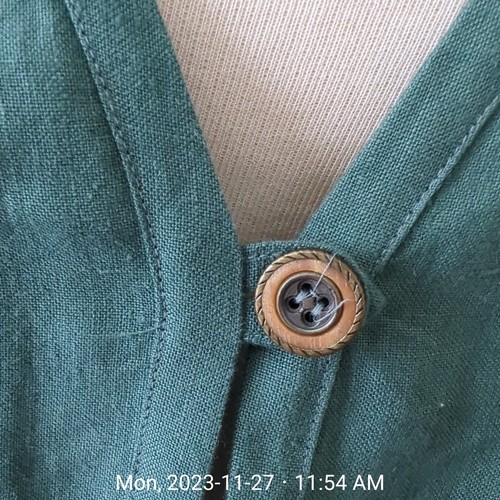 Vintage Chico's Women's Linen Longline Tunic Vest Size 1 Green Lagenlook Safari - Picture 3 of 6