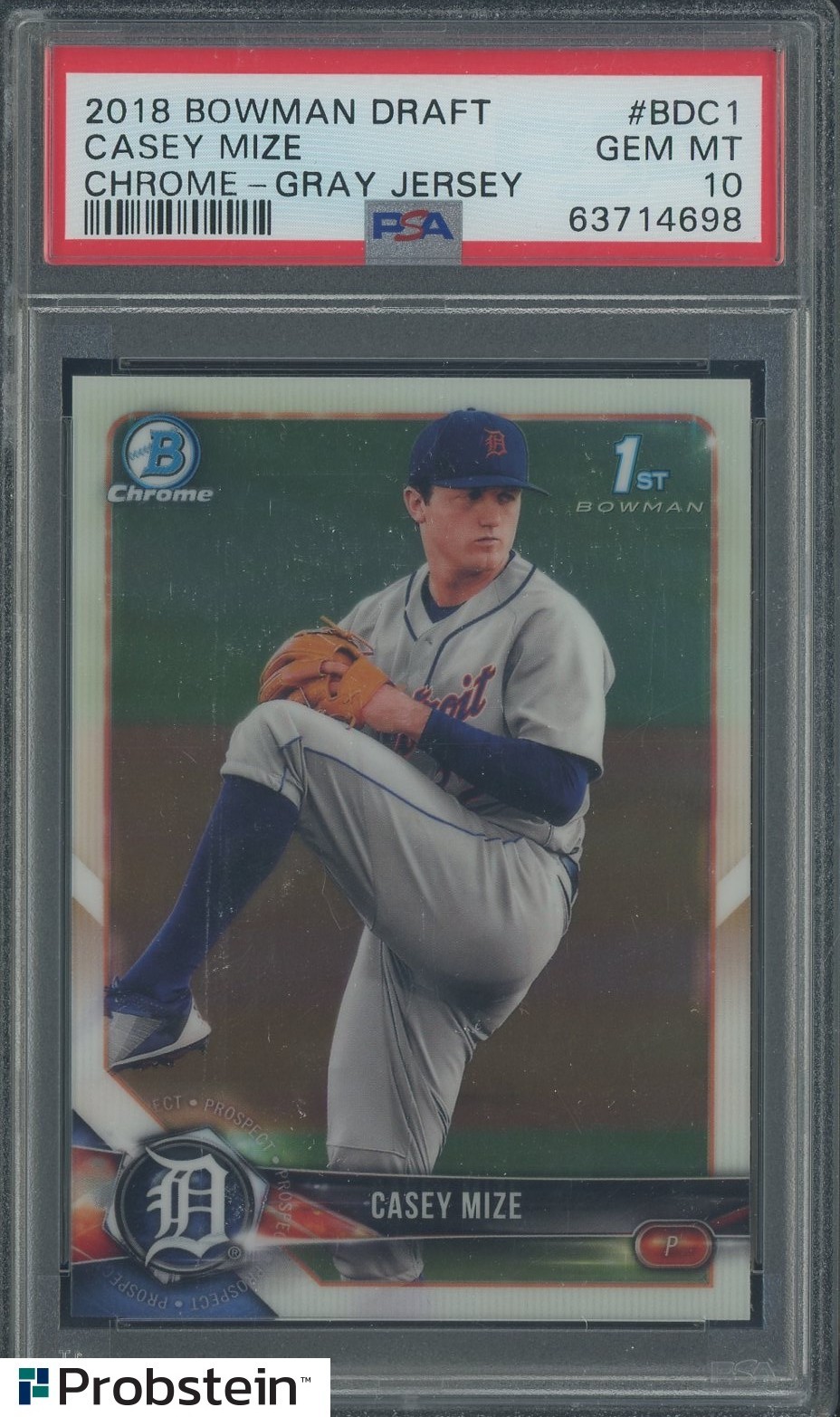 #16 2018 Bowman Chrome Draft #BDC1 Casey Mize Gray Jersey RC Rookie PSA 10