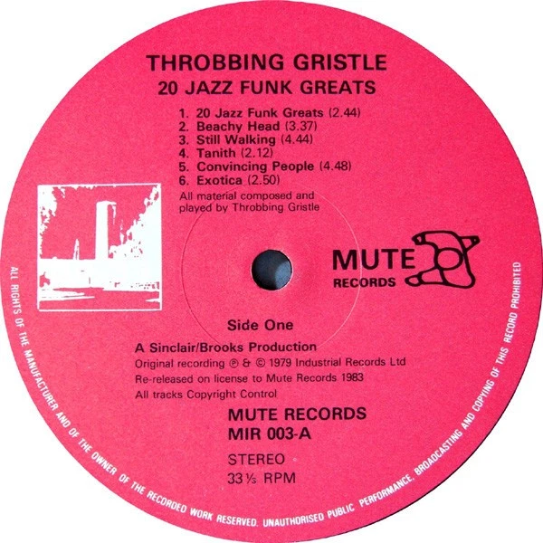 Throbbing Gristle - 20 Jazz Funk Greats (LP, Album, RE) (Very Good (VG)) - !!! P - Image 3 of 4