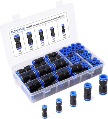 60PCS Straight Push Connectors Quick Release Plastic Fittings for Air Hose