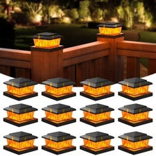 Solar Fence Post Cap Lights 12pack, Black Solar Deck Cap Flame Light Outdoor ...