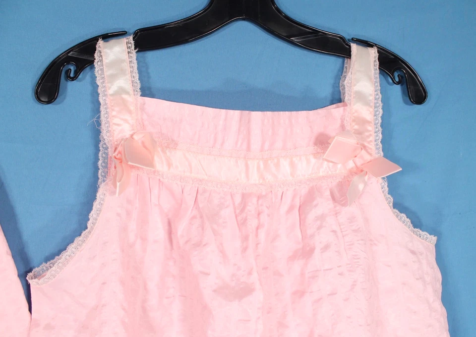 DE COLECCIÓN HENSON KICKERNICK Rosa SEERSUCKER Encaje Borde BATA/CAMISÓN CONJUNTO Talla L Foto 4 de 4