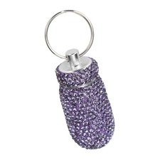 Purple Rhinestone Capsules Storage Case Container With Keyring Portable Medi HOT