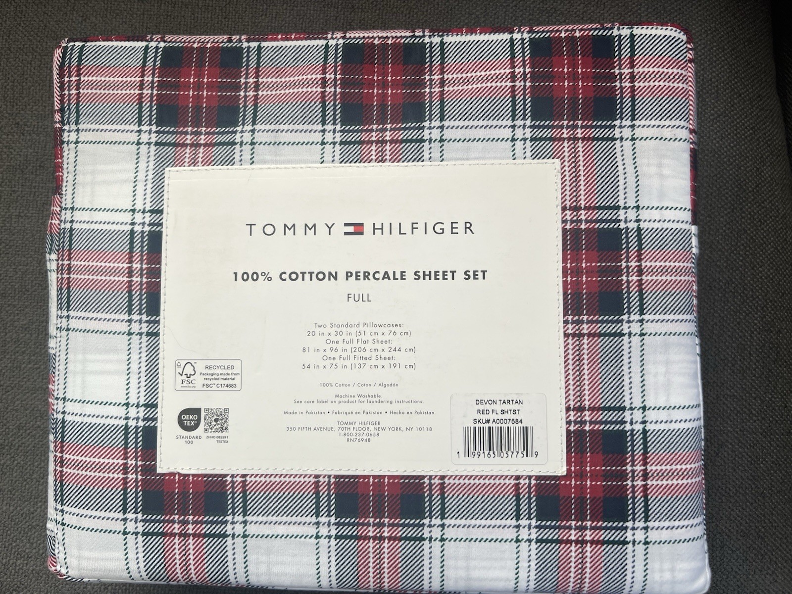 Tommy Hilfiger Full Sheet Set Devon Tartan Plaid Red Blue Green 4 Pc Cotton thumbnail 2