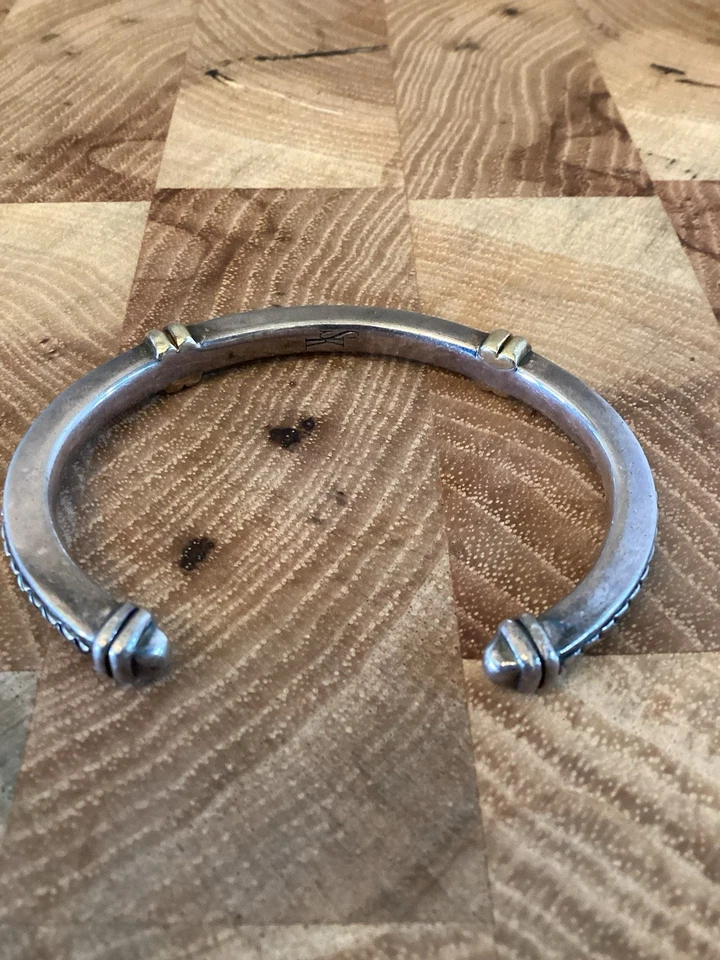 Scott Kay Vintage 925 Sterling  & 18K Gold Basket Weave  Statement Cuff Bracelet - Image 4 of 4