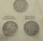 1935 P 1936 S 1937 D Buffalo Nickels In A 3 Coin Set Great Condition