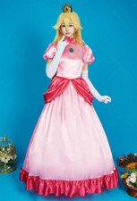 Women Princess Cosplay Costume Pink Peach Dress with Crown Underskirt and Gloves