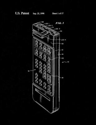 Universal Remote Control Device Patent Print Black