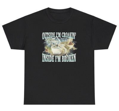 Outside I m Croaking Inside I m Broken Frog T Shirt Funny Ironic Gen Z Humor Tee