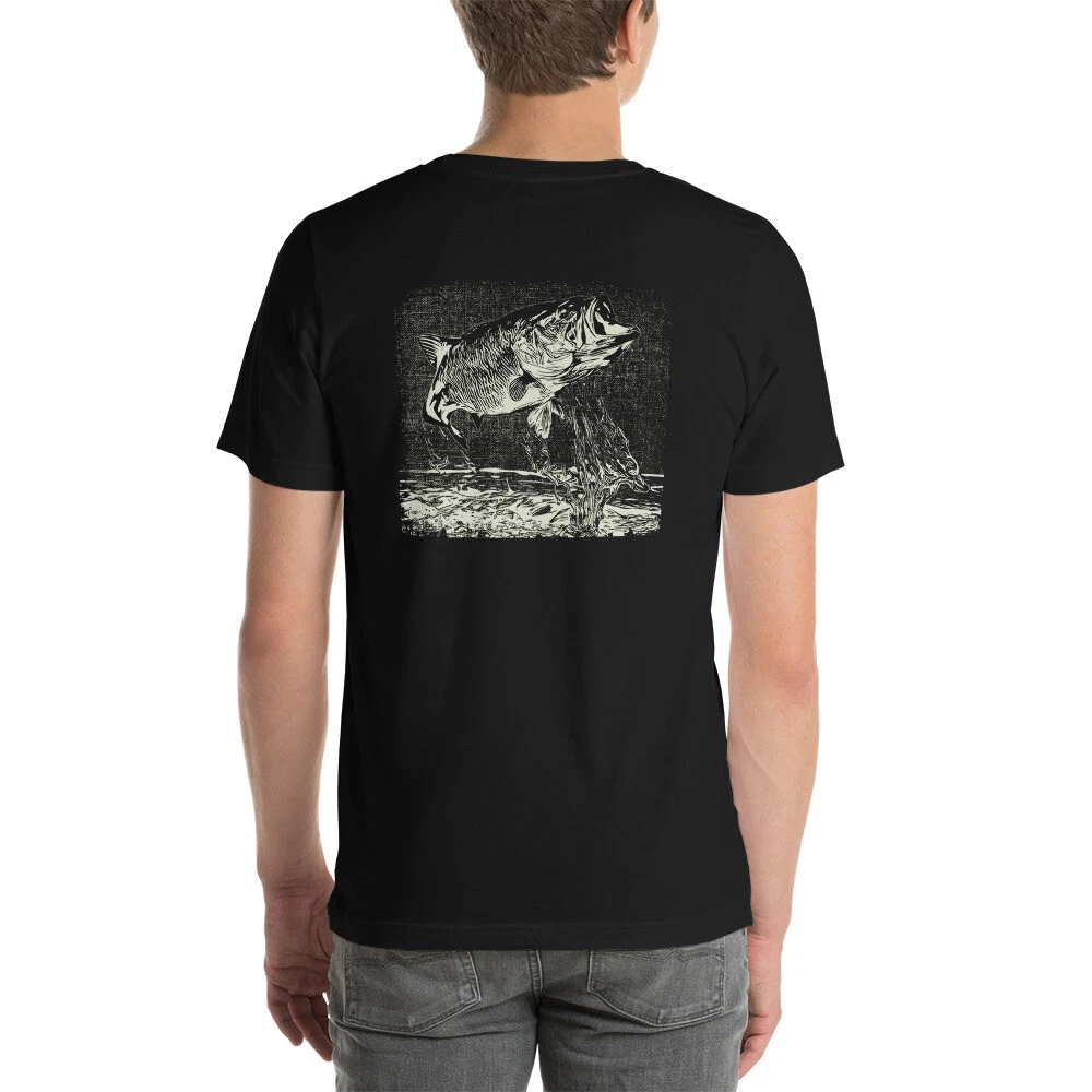 Fishing Shirt Jumping Bass - Unisex t-shirt with jumping fish - image on back