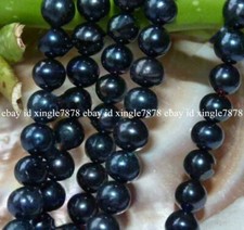 Natural 7-8mm Black Freshwater Cultured Pearl Round Loose Beads 15"