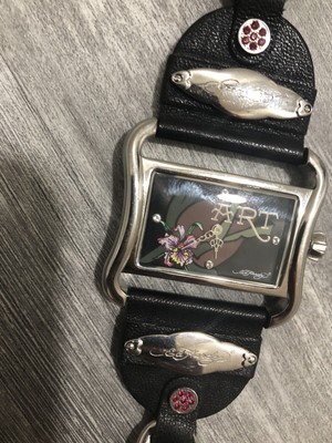 ED Hardy Women Black Victoria Orchid Watch Leather Stainless Steel Untested Watch Grange Hill Date Mesh in Black – Victoria Hyde London main image 4