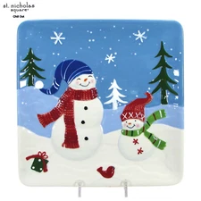 St. Nicholas Square CHILL OUT 9.5" Salad Plate Snowman Child Blue Embossed
