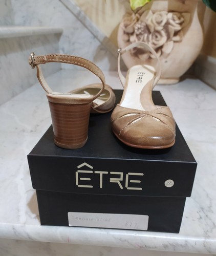 Scarpe Slingback ETRE Tg. 37 Pelle Beige - Suola in Cuoio -MADE IN ITALY- NUOVO - Foto 3 di 11