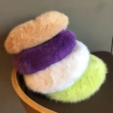 Women Beret Hat Cap Faux Fur Fluffy Solid Soft Warm Autumn Winter Sweet Princess