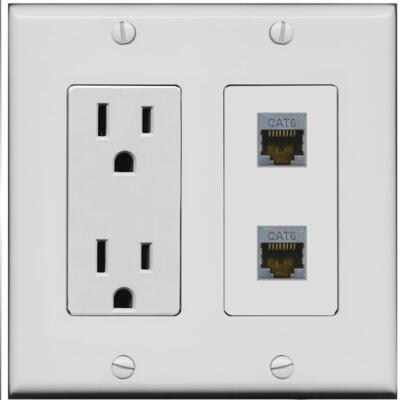 RiteAV 15 Amp Power Outlet and 2 CAT6-SHIELDED Wall Plate [Gray]