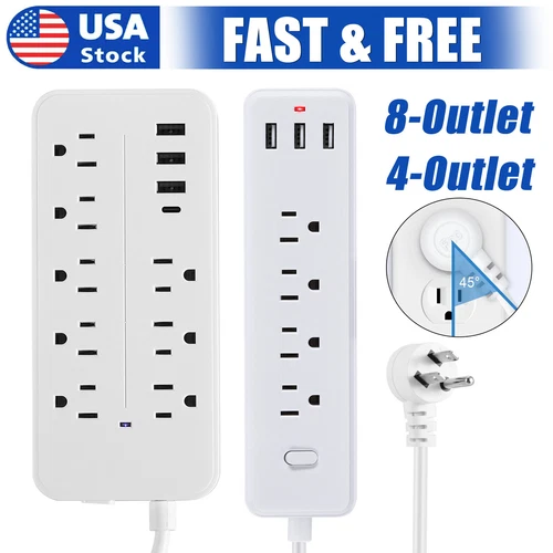 Multi Outlet Wall Mountable USB Surge Protector Power Strip with USB Ports Plugs