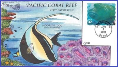 イギリスのバンドReefのサイン色紙 USA1 #3831b U/A COLLINS HAND PAINTED FDC Coral Reef Hamphead