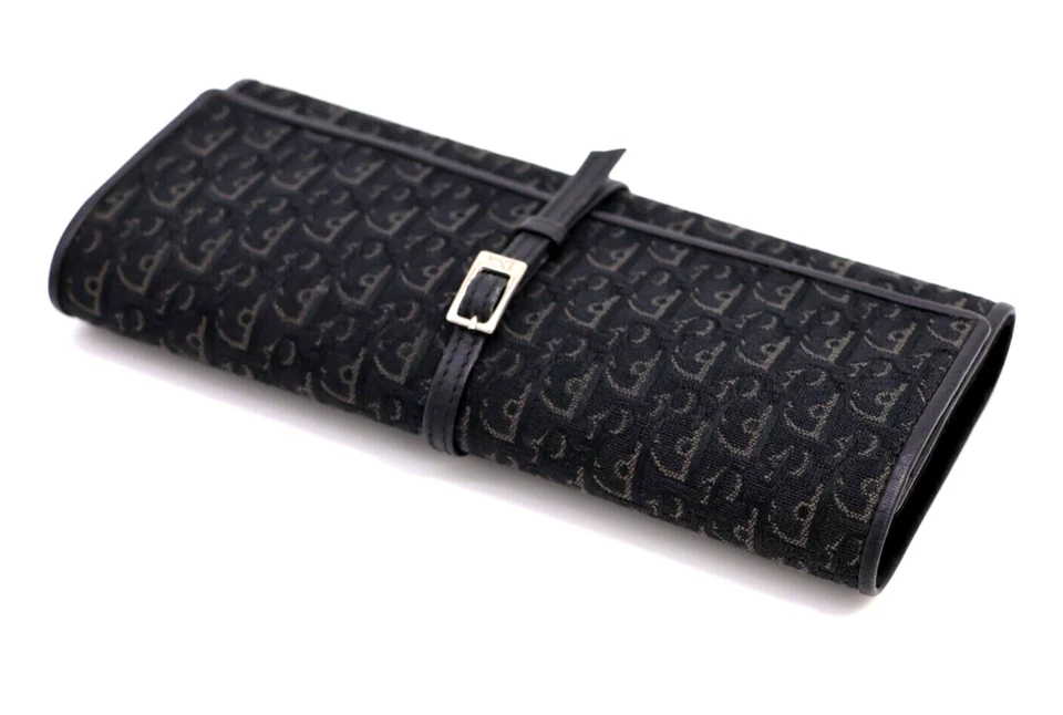 Christian-Dior Trotter Lona Triple Soporte Joyería Bolsa Cartera Negro Auténtico Foto 2 de 4