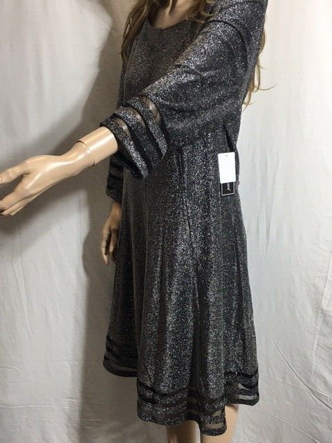 jessica howard silver dress Jessica Howard Womens Silver Sleeveless Laser Cut Front Faux-Leather Sheath  Dress 10