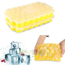 2X Ice Cube Tray Silicone Bar Whiskey Cocktail 37 Grids Ice Cube Mold with Lids