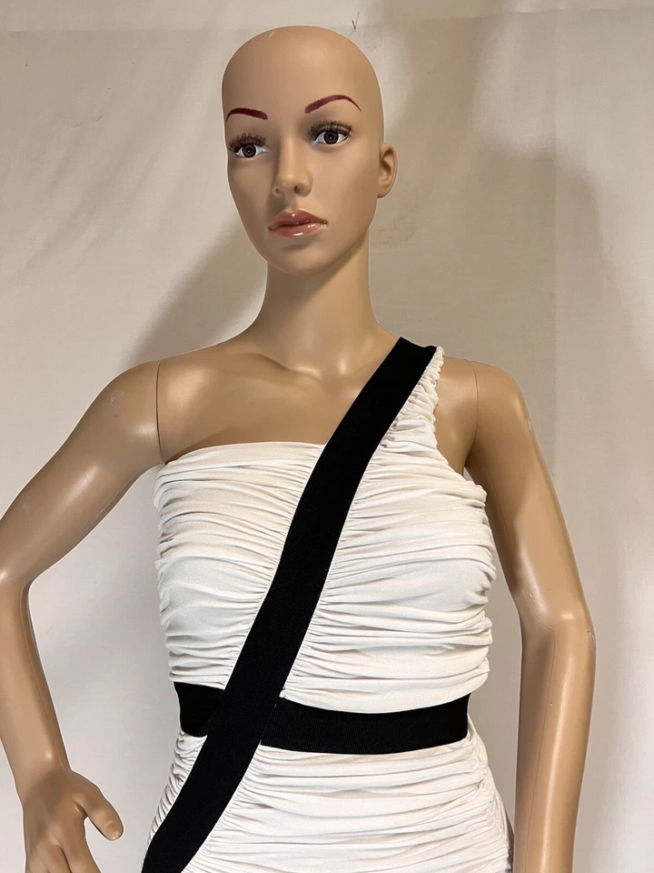 Vestido de un hombro Factory By Erik Hart, fruncido- Asimétrico negro/blanco, XS Foto 2 de 4