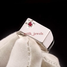 Anello In Argento Sterling 925 Con Gemma Di Rubino Riscaldata Per Uomo #5822
