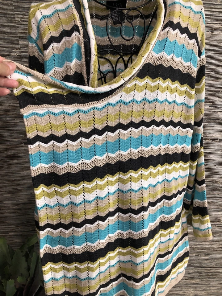 2X Plus Suéter Cárdigan Multicolor Rayas Manga Larga Elástico Abierto #100 Foto 4 de 4