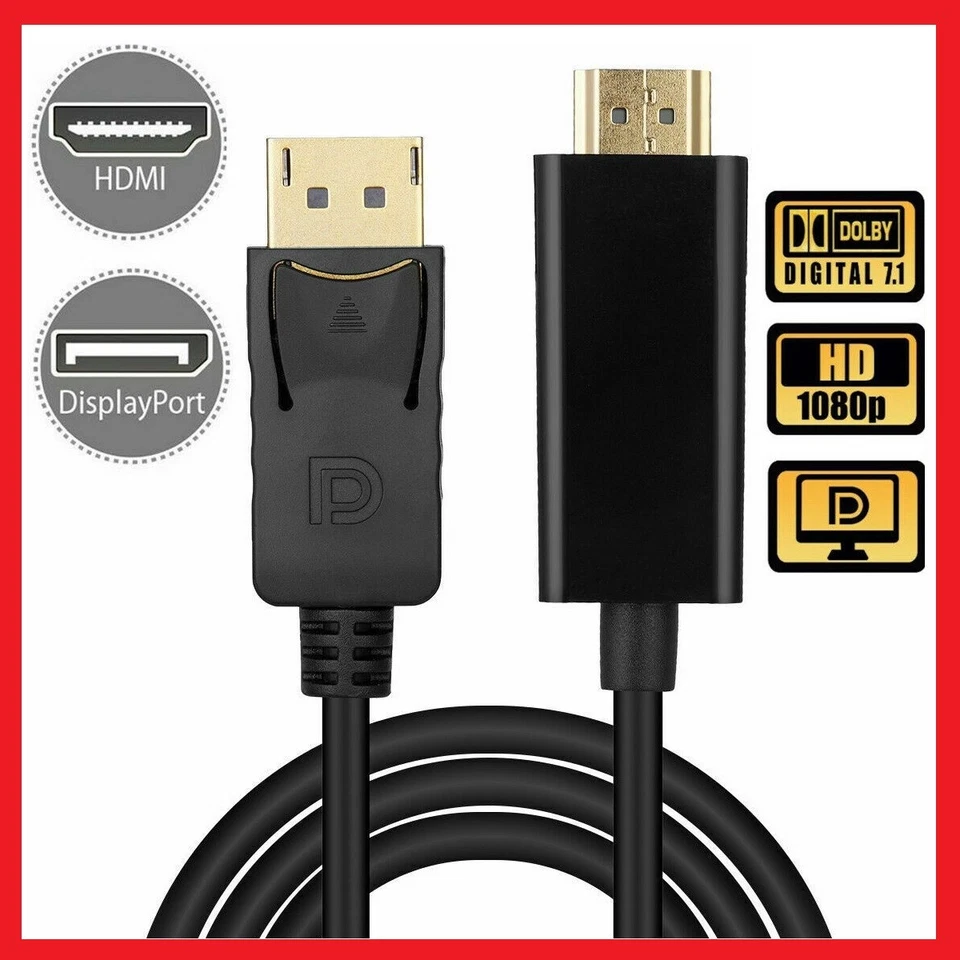 Display Port DP to HDMI Cable Adapter Converter Audio Video PC HDTV 1080P 60Hz