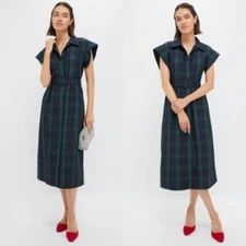 Tuckernuck NEW Blackwatch Chloe Plaid Navy Green Classic Midi Dress Size M
