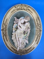 Vintage Lovers Figural Porcelain Bisque Wall Plaque Capodimonte Style Unsigned
