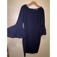 Calvin Klein Classic Tailored Feminine Navy Tiered Bell Sleeve Sheath Dress