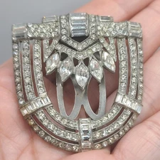 Vintage Rhinestone Dress Clip Diamonte Silver Tone Pot Metal