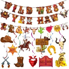 12 Stück Western Party Deko West Cowboy Banner Hängewirbel Wilder Folienwirbel