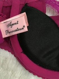 Vtg AGENT PROVOCATEUR PADDING ADDED Bra SILK SATIN Lace CUTOUT 34B Fuchsia Bow