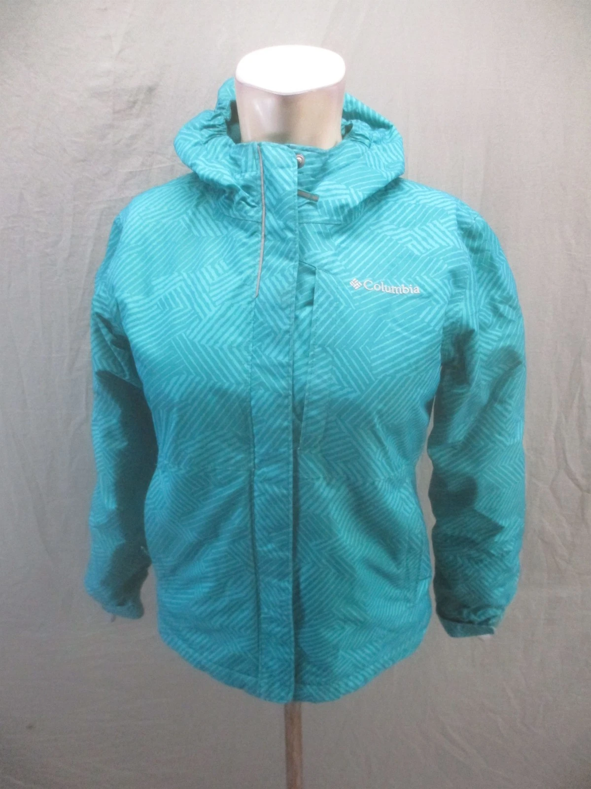 Columbia Size M Kids Blue Insulated Fleece Lined Hood Full Zip Logo Jacket 879