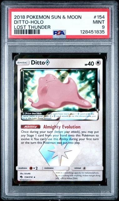 2018 POKEMON SUN & MOON LOST THUNDER #154 DITTO-HOLO PSA 9