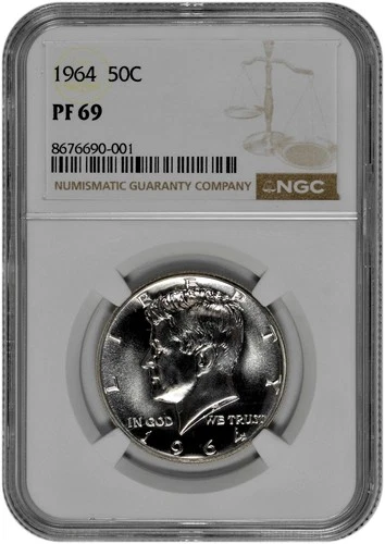 1964 50c Silver Proof Kennedy Half Dollar NGC Graded PF 69 with New Holder