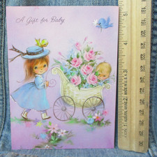 SWEET GIRL BABY CARRIAGE OF ROSES Vintage Sun...