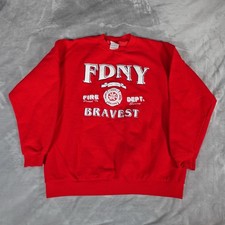 Vintage FDNY New York Fire Department Sweatshirt Mens XL Slim Fit Red Y2K