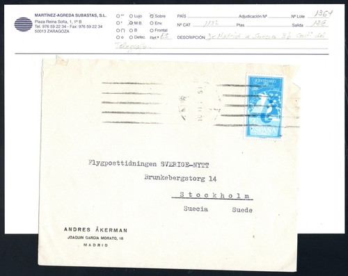 1954.Ed:1182.Sobre Circulado.Estado Español.A Estocolmo (Suecia)