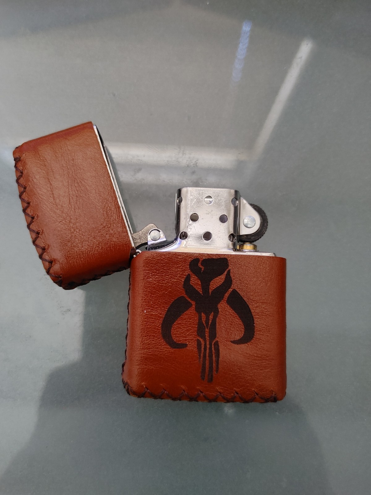 Custom Star Wars Mandalorian Boba Fett Leather Case & Zippo Lighter