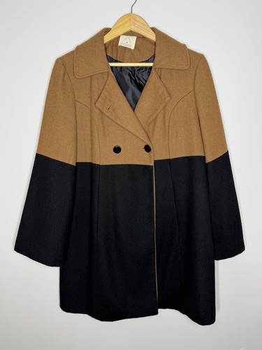 Pins & Needles Double Breasted Wool Blend Coat Womens M Black & Tan Colorblock