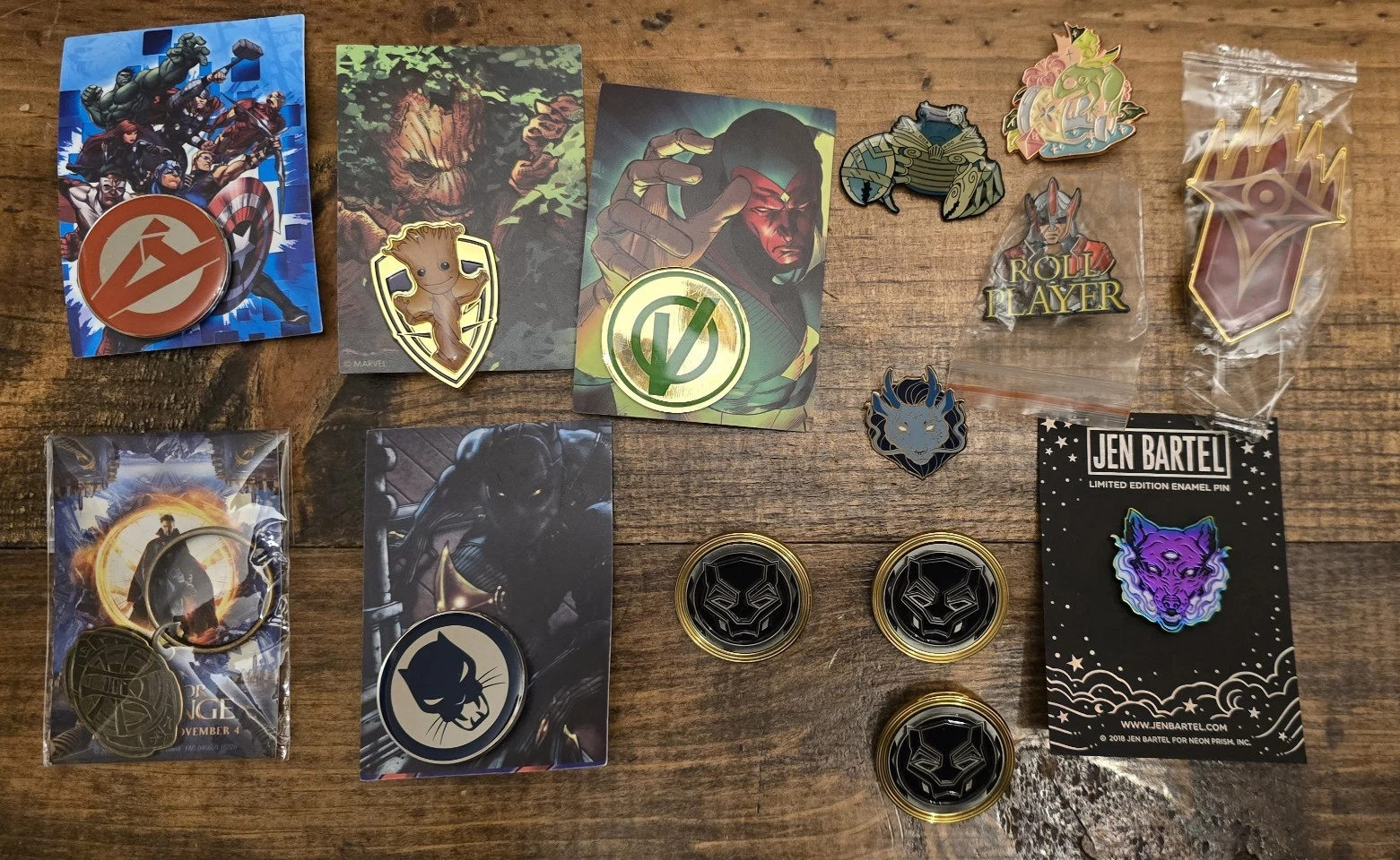 Mixed Enamel Pin Lot: Jen Bartel Neon Wolf Limited Edition, Marvel Avengers