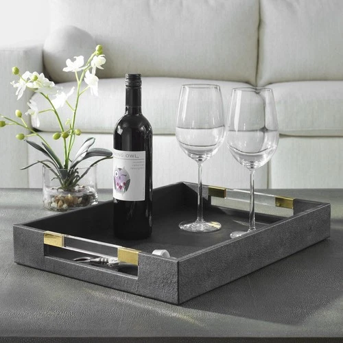 Uttermost 18059 Wessex 19"W Acrylic and MDF Tray - Aged Gold / Clear / Black - Picture 2 of 4