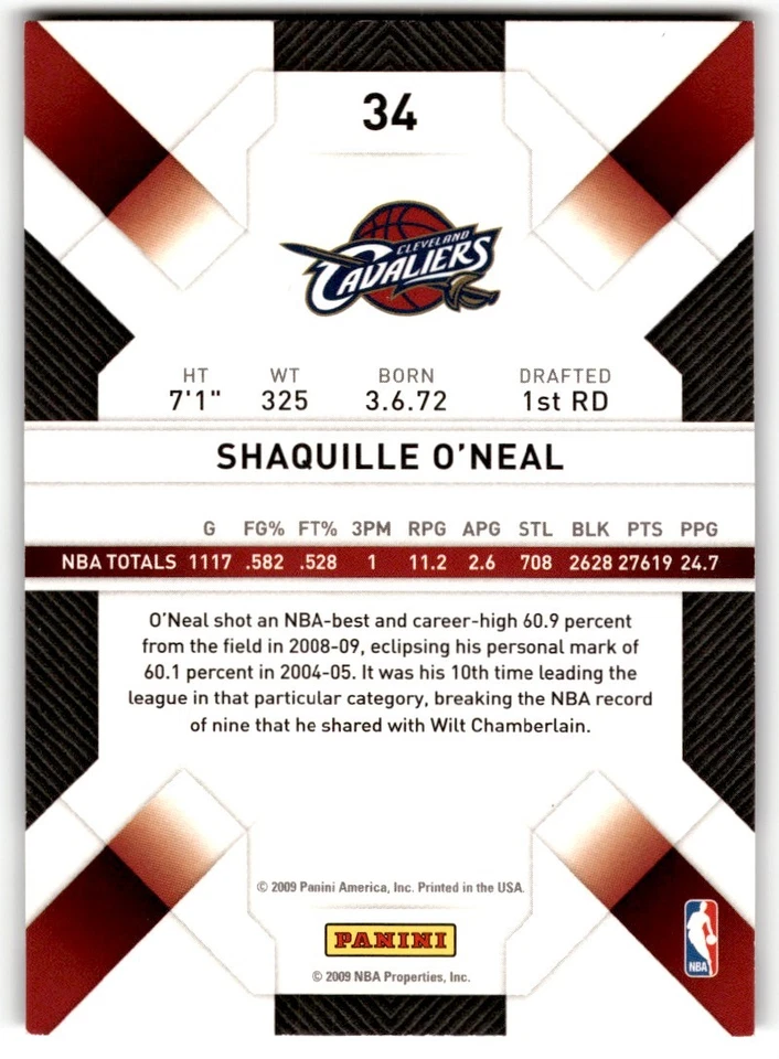 Shaquille O'Neal 2009-10 Panini Threads #34 Cleveland Cavaliers - Image 2 of 2