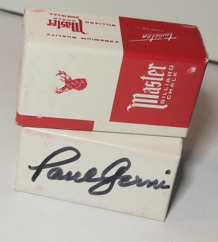 Paul Gerni Pool Trick Shot Artist Signature Autograph On Master Cue Chalk Blue