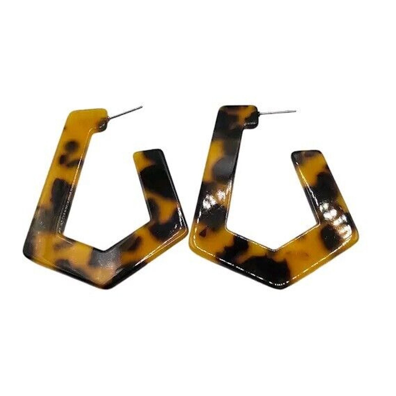 Pierced Earrings Geometric Rectangular Hoop Brown… - image 1