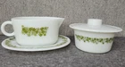 Vtg Pyrex Spring Blossom Gravy Boat Underplate Round Butter Dish Lid Crazy Daisy