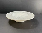Vintage Anchor Hocking Milk Glass Pedestal Cake Plate 10” Segmented Gold Dot